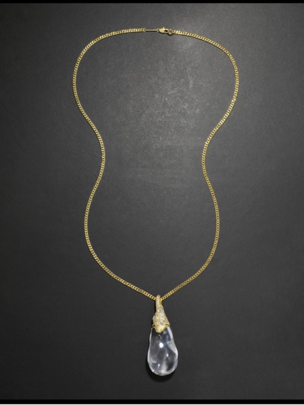 Alexis Bittar Gold-tone Necklace with Clear Teardrop Pendant (MSRP $375)